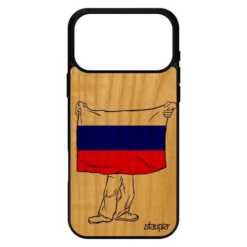 Coque bois silicone pour iPhone 17 pro max drapeau russie russe gel Euro foot telephone cover 2000 Go basket