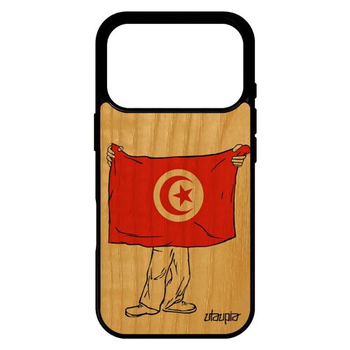 Coque pour iPhone 17 pro bois silicone drapeau tunisie tunisien Coupe d'afrique football jo CAN foot 4G motif coupe du monde basket