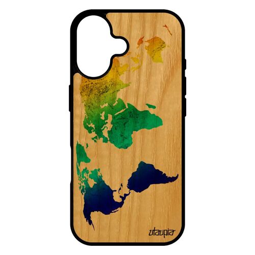 Coque Silicone Pour Iphone 17 Bois Carte Monde Geographie Bumper Atlas Antichoc Planete Pays Case Terre Jolie Effet Rouge De