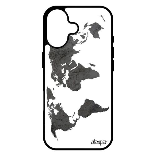 Coque Pour Iphone 17 En Silicone Carte Monde Smartphone Globe Noir Atlas Pays Terre Planete Dessin Etui Gris Geographie Jolie Tpu