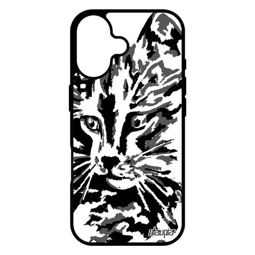 Coque chat pour iPhone 17 en silicone chaton mobile telephone mignon dessin peinture bumper noir de protection fille alu petit