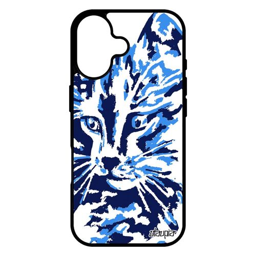 Coque En Silicone Pour Iphone 17 Chat 4g Unique Petit Design Image Peinture Art Femme Antichoc Portable 256 Go Felin Bleu Mignon