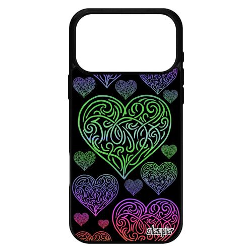 Coque pour iPhone 17 pro max silicone coeur motif housse amitie amour noir design cadeau saint valentin love vert personnalis¿