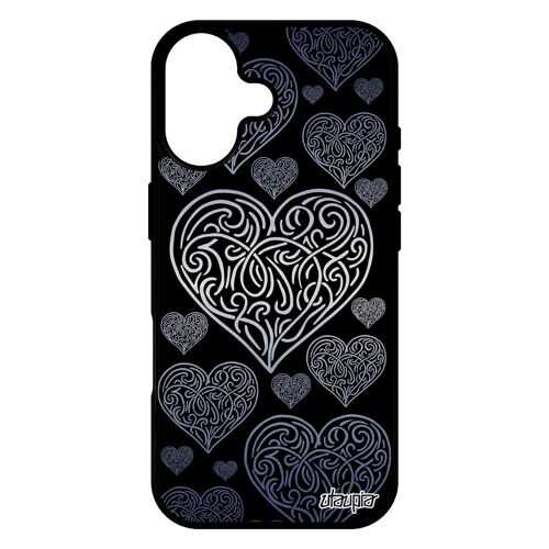 Coque antichoc pour iPhone 17 silicone coeur case 4G tribal dessin aluminium gris cadeau saint valentin image amour amitie love