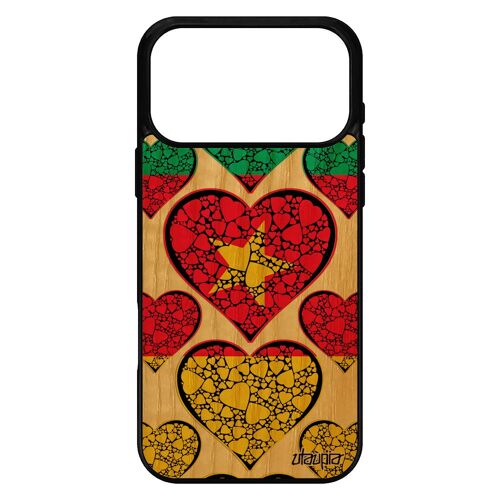 Coque vrai bois pour iPhone 17 pro max silicone drapeau cameroun camerounais Coupe d'afrique jo republique du 4G housse basket