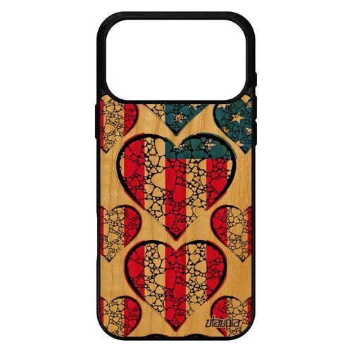 Coque pour iPhone 17 pro max bois silicone drapeau etats unis usa americain foot football I love etui NFL NBA