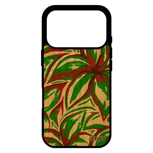 Coque en bois fleurs pour iPhone 17 pro silicone floral texture color¿ bouquet portable artisanat peinture vert bumper nature 4G de