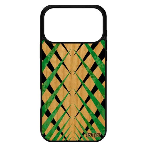 Coque pour iPhone 17 pro max bois silicone design carreau geometrique tartan 4G motif portable fond cover vert housse fait main de