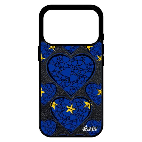 Coque pour iPhone 17 pro silicone drapeau europeen europe ue alu telephone unique union europeenne noir portable 4G coeur de