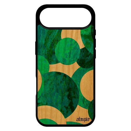 Coque Pour Iphone 17 Air Bois Silicone Peinture Abstrait Effet Design Geometrique Fait Main Cercle Fond Vert Ronds Case Motif