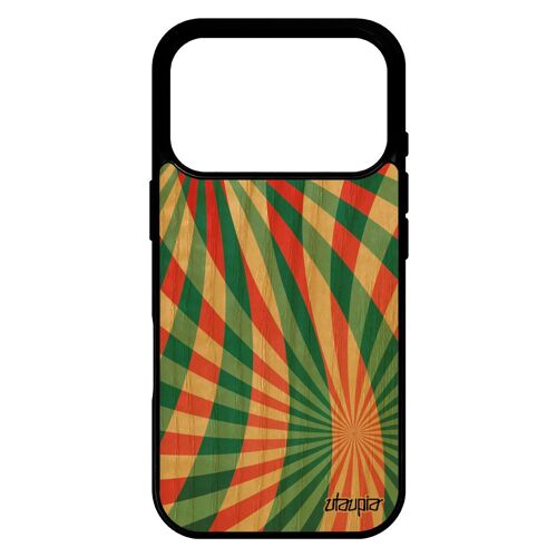 Coque illusion d'optique pour iPhone 17 pro en bois silicone texture etui soleil personnalis¿ motif color¿ noir bumper design