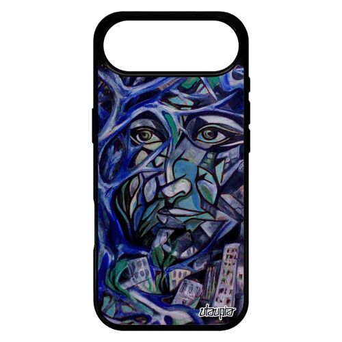 Coque Pour Iphone 17 Air En Silicone Portrait Street Art Bleu Abstrait Arbre Etui Immeubles Unique Fantaisie Rigide Tpu Femme Metal