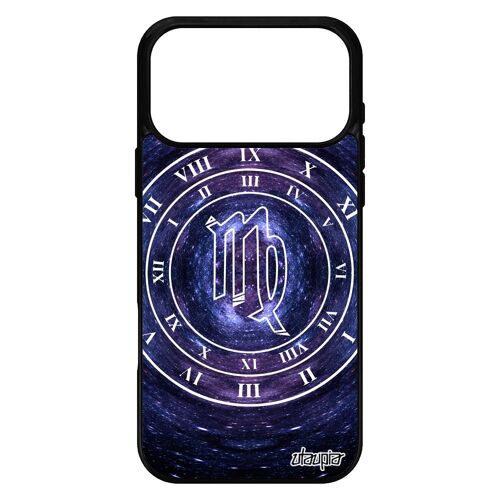 Coque pour iPhone 17 pro max en silicone Signe astrologique vierge galaxie mobile Bleu noir etoiles univers horoscope horloge