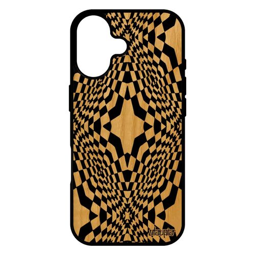 Coque en bois pour iPhone 17 silicone illusion d'optique telephone bumper smartphone fr¿ne etoile etui noir mirage geometrie effet