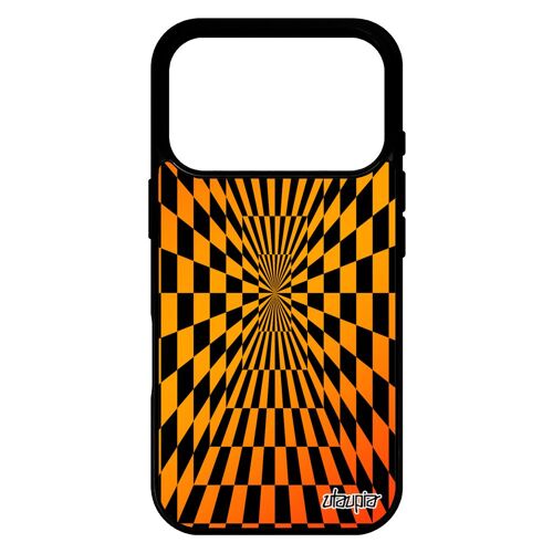 Coque pour iPhone 17 pro en silicone illusion d'optique graphique magie cover Dégradé carreaux de protection carre gel orange