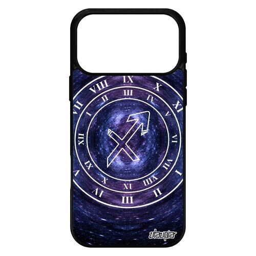 Coque pour iPhone 17 pro max silicone Signe astrologique sagittaire montre unique du zodiaque horoscope horloge noir galaxie femme