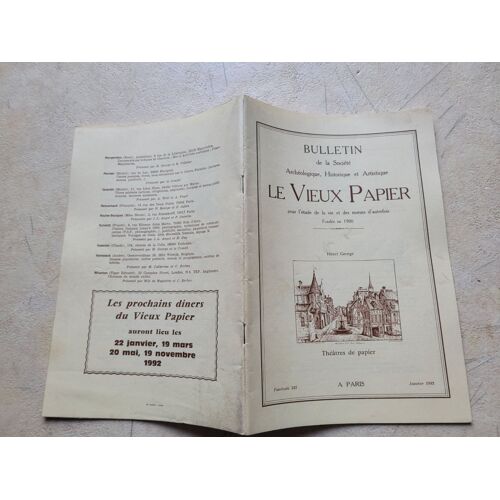 Bulletin De La Société Archéologique, Historique Et Artistique Le Vieux Papier, Fascicule N° 323 : Théâtres De Papier.