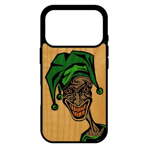 Coque bois silicone Joker rigide pour iPhone 17 pro visage bande dessin¿e super heros horreur comics design telephone portable vert