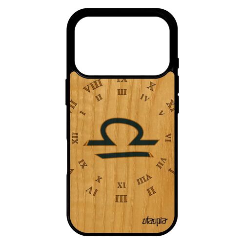 Coque pour iPhone 17 pro bois silicone Signe balance de protection horoscope dessin etoiles noir smartphone 256 Go Bleu homme