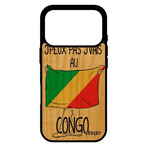 Coque pour iPhone 17 pro bois silicone j'peux pas j'vais au congo solide mobile etui foot drapeau congolais de