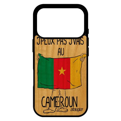 Coque pour iPhone 17 pro bois silicone j'peux pas j'vais au cameroun Coupe d'afrique football CAN 4G republique du
