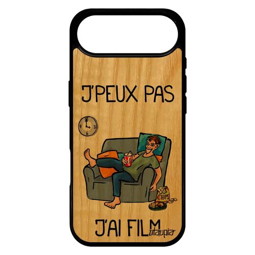 Coque j'peux pas j'ai film rigide pour iPhone 17 Air bois silicone television humour dessin animé bande dessinée drole gris jpeux