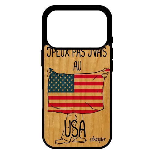Coque silicone pour iPhone 17 pro bois j'peux pas j'vais au USA drapeau americain etats unis NFL basket foot unique