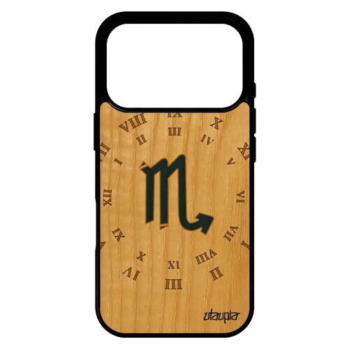 Coque de protection pour iPhone 17 pro en bois silicone Signe scorpion univers du zodiaque telephone horloge Bleu noir personnalis¿