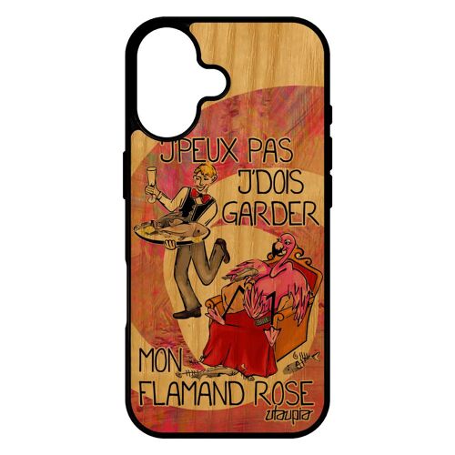 Coque pour iPhone 17 bois silicone je peux pas j'dois garder mon flamant rose pas cher humoristique jpeux cartoon antichoc gel case
