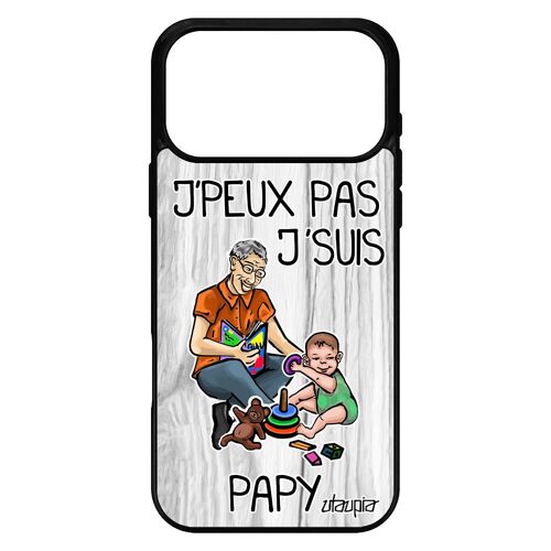 Coque pour iPhone 17 pro max en silicone j'peux pas j'suis papy drole bande dessin¿e papi jpeux naissance garcon texte personnalis¿