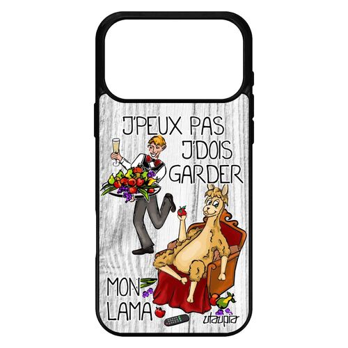 Coque pour iPhone 17 pro max silicone j'peux pas j'dois garder mon lama gris drole cartoon telephone humoristique humour jpeux