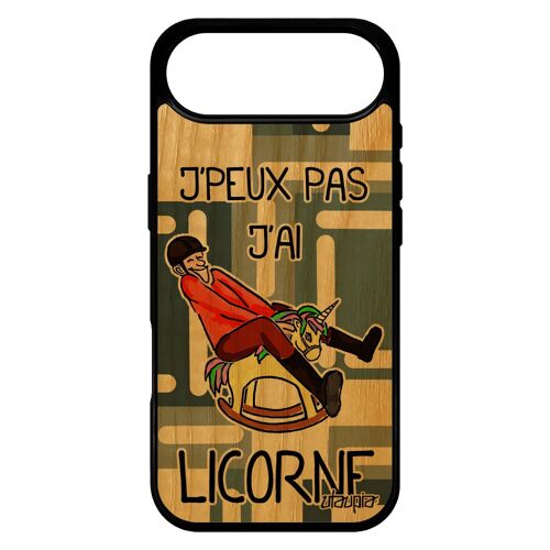 Coque En Bois Veritable J'peux Pas J'ai Licorne Pour Iphone 17 Air Silicone Drole Rigide Portable Bande Dessinée Cheval Etui Texte