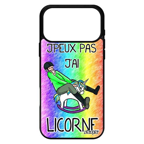 Coque silicone humour j'peux pas j'ai licorne pour iPhone 17 pro max housse bd noir design arc en ciel Vert smartphone drole gel et