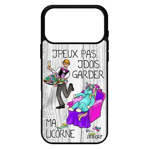 Coque pour iPhone 17 pro max silicone j'peux pas j'dois garder ma licorne design humour 2000 Go gris fille bande dessinée animaux