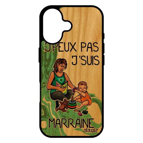 Coque J'peux Pas J'suis Marraine Pour Iphone 17 Bois Silicone Drole Case Antichoc Telephone Personnalisé Texte Jpeux Comique Vert