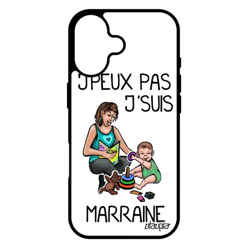 Coque silicone antichoc pour iPhone 17 j'peux pas j'suis marraine case humour humoristique texte unique jpeux rigide drole je