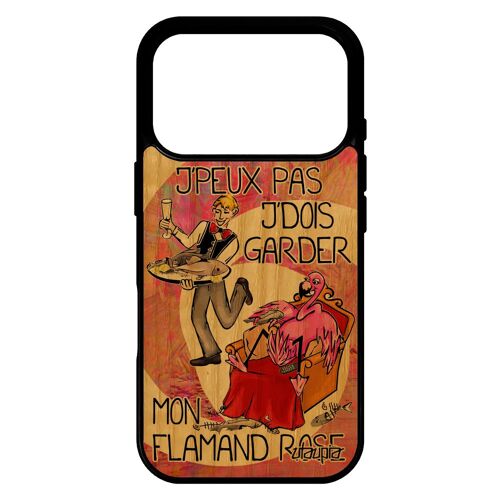 Coque bois pour iPhone 17 pro silicone je peux pas j'dois garder mon flamant rose rose texte bande dessinée telephone animaux case