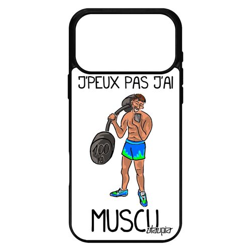 Coque pour iPhone 17 pro max silicone je peux pas j'ai muscu humoristique drole comique fitness bande dessinée sport caoutchouc de