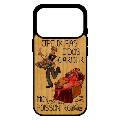 Coque en bois j'peux pas j'dois garder mon poisson rouge pour iPhone 17 pro silicone drole noir je jpeux comique case cartoon