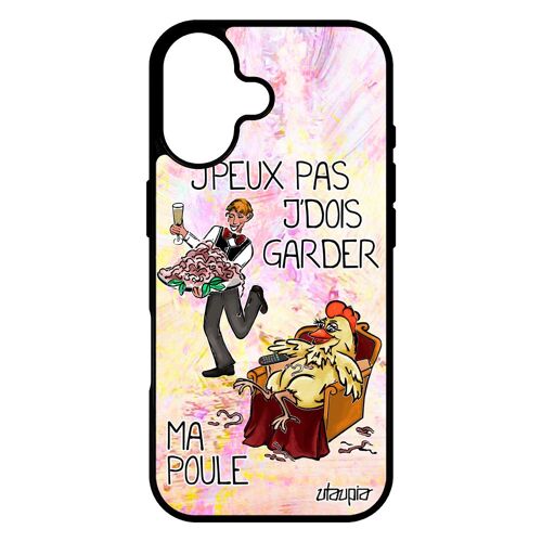 Coque Pour Iphone 17 Silicone J'peux Pas J'dois Garder Ma Poule Rigide Violet Je Housse Texte Humour Cartoon De Made In France