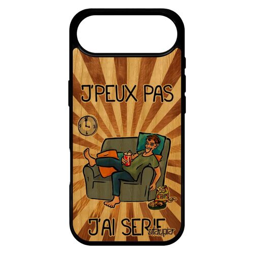 Coque en bois silicone j'peux pas j'ai série pour iPhone 17 Air personnalisé texte dessin jpeux humour manga portable tele je