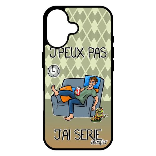 Coque pour iPhone 17 silicone j'peux pas j'ai série vert texte bd dessin animé drole rigide comique telephone noir tele je housse