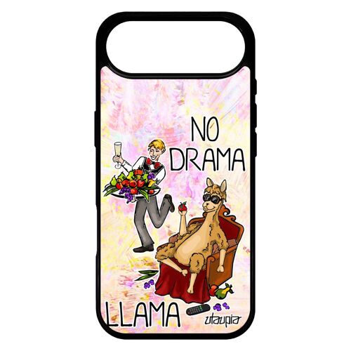 Coque Antichoc Pour Iphone 17 Air Silicone No Drama Lama Cartoon Drole 4g Dessin Texte Noir Llama Dramalama Design Jaune Tpu