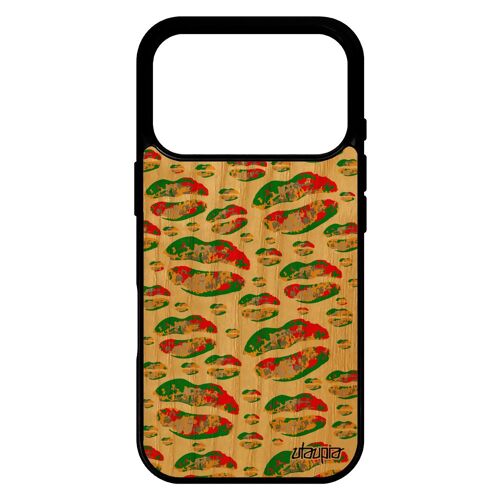 Coque pour iPhone 17 pro bois veritable silicone smack telephone bouche femme jaune levres bisou portable impression noir 4G motif