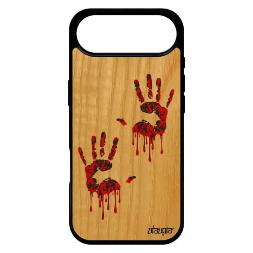Coque Silicone De Protection Pour Iphone 17 Air En Bois Empreinte Main Zombie Trace De Sang Horreur Housse Original Epouvante