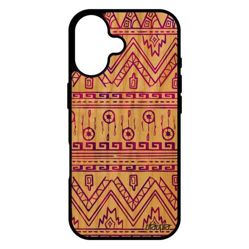 Coque bois pour iPhone 17 silicone Motif azteque etui portable dessin effet violet tribal rigide peinture art fond ethnique de