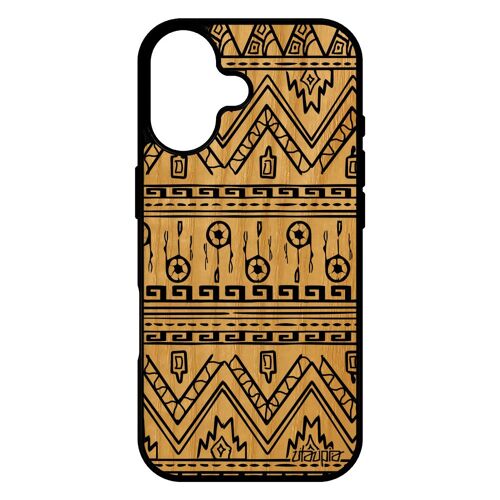 Coque pour iPhone 17 bois naturel silicone Motif azteque de protection decoratif smartphone effet ethnique peinture jolie fond etui