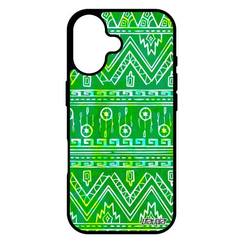 Coque Silicone Motif Azteque Pour Iphone 17 Dessin Design Housse Fantaisie Tribal Mobile Portable Coloré Frise Vert Original Tpu De