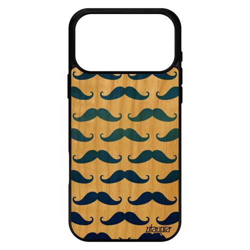 Coque pour iPhone 17 pro max bois silicone moustache vintage pipe chapeau melon pas cher homme telephone rigide fete des peres