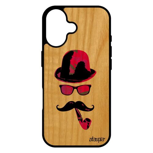 Coque Monsieur Moustache Pour Iphone 17 Bois Silicone Femme Antichoc Pipe Tag Original Chapeau Melon Tpu 4g Vintage Housse Rose De
